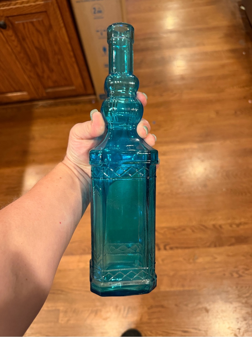 Tall Teal Decorative Glass Bottle